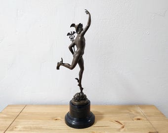 Hermes Bronze Statue – Greek God Sculpture, Marble Base