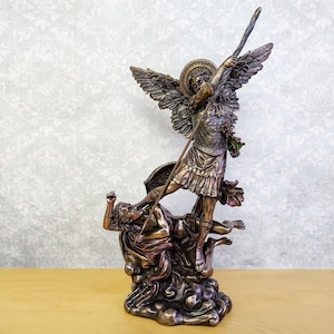 Archangel Michael vs Lucifer Statue: Cast Resin Bronze Figurine