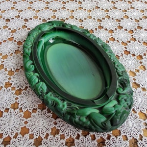 Bohemian Art Deco Ashtray in Malachite Glass Bohemian Czech Art Deco Malachite Glass Bowl by Schlevogt Bohemian glass Czechoslovakia