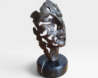 Abstract Face - Bronze Sculpture Dali – Modern Surrealist Bronze Statue on Marble Base