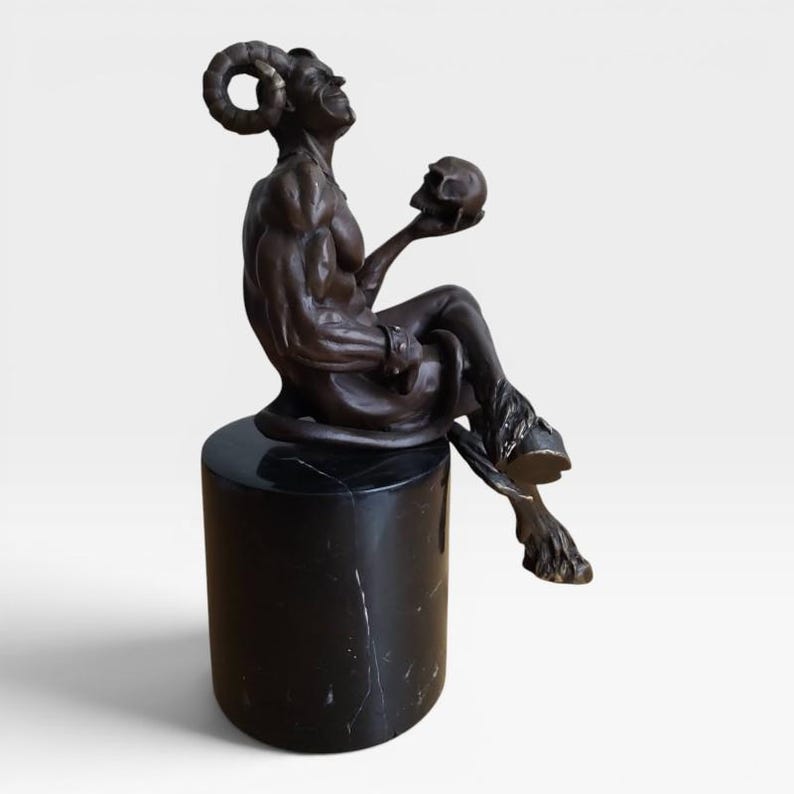 Bronze Satyr Holding Skull Sculpture: Signed Greek Mythology Art image 9