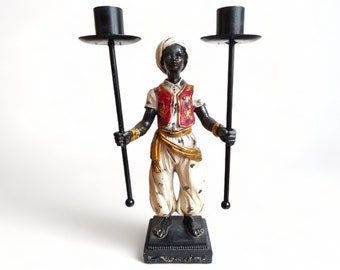 A double candle holder Beautiful Blackamoor style figurine with Metal Candleholder Candlestick decorative figure "Moor" For 2 candles