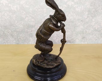 Statue En Bronze Massif D'un Lapin - Style Art Déco Et Art Nouveau - Signée Nick - 12 Cm