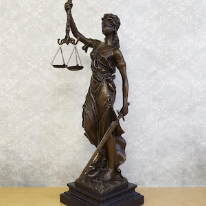 Lady Justice Statue 20&quot;/ 50 cm - Justitia Goddess of Justice, Blind Justice Figurine, Bronze Themis Statue, Law & Justice Desk Decor