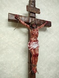 Passion Crucifix - Realistic Christ Wound for Meditation, The Passion of the Christ - Realistic Jesus Figurine, Ash Wood Cross, Hand-made product logo