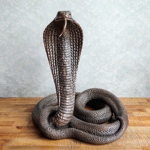 Bronze Coated King Cobra Statue: Detailed Resin Serpent Sculpture (13 inches)