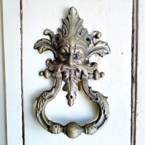 13&quot; Door Knocker Devil Faun Figure Sculpture Iron in Antique Style 33 cm XL cast iron door knocker