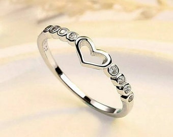 925 Sterling Silver Mini Heart Adjustable Ring Womens Girls Jewellery Gift UK
