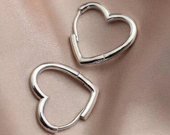 Womens Girls 925 Sterling Silver Love Heart Hoop Earrings Jewellery Gift UK