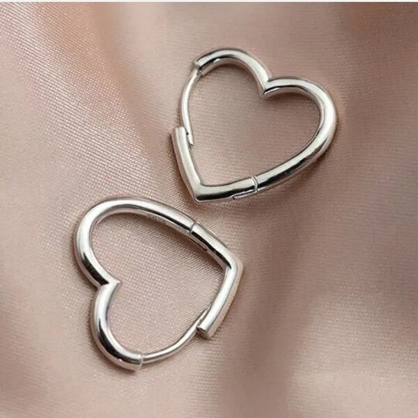 Womens Girls 925 Sterling Silver Love Heart Hoop Earrings Jewellery Gift UK