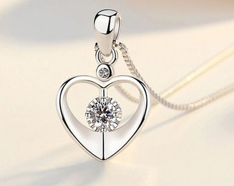 925 Sterling Silver Crystal Love Heart Pendant Necklace Women Jewellery Gift UK