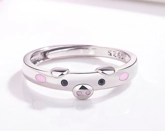 925 Sterling Silver Cute Piggy Pig Little Finger Ring Womens Girls Jewellery Gift UK