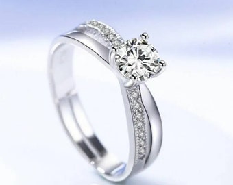 Women Girls Crystal Stone Adjustable Ring 925 Sterling Silver Jewellery Gift UK