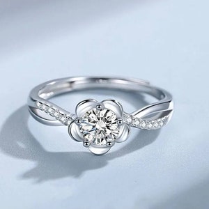 925 Sterling Silver Beautiful Flower Adjustable Ring Women Girls Jewellery Gift