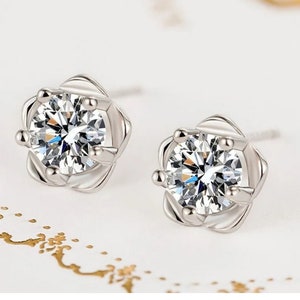 Crystal Star Stud Earrings Women Girls 925 Sterling Silver Jewellery Gift UK