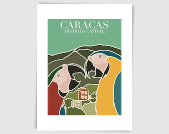Guacamayas Print | Caracas | Venezuelan Wall Art | Venezuela Poster | Illustration