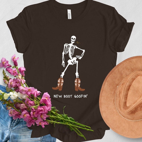 Nouveau t-shirt squelette Goofin', t-shirt cowboy squelette, cadeau équestre, chemise squelette amusante, t-shirt cowboy drôle, humour, bottes de cowboy
