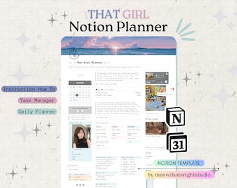 Aesthetic That Girl Life Planner Notion Template, Ultimate Notion Planner That Girl Notion Dashboard, Personal Planner, Life Digital Planner