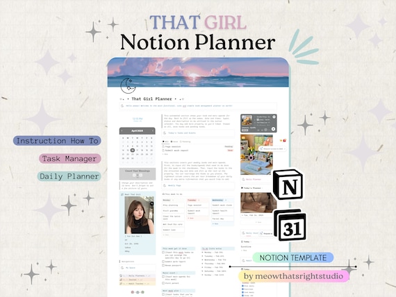 That Girl Notion Planner Template, Ultimate Life Planner (Digital Download)