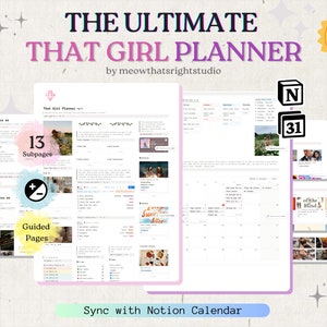 The Ultimate It Girl Notion Planner, Notion Template, ADHD Notion Life Planner, Notion Planner, Aesthetic Notion Templates, Light Dark Theme