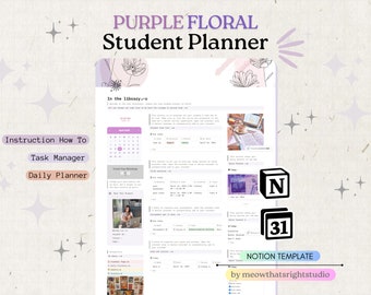 2025 ADHS-freundlicher Studenten Planer Notion Template | Minimalistisches, ästhetisches digitales Studenten-Dashboard | Akademische & Aufgaben-Tracker