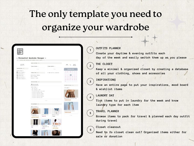 Wardrobe Manager Notion Template, Notion Outfit Planner Template ...