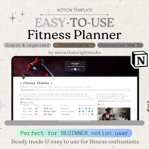 Fitness Planner Notion, Fitness Notion Template for Workout Tracker, Meal Planner Template Notion Aesthetic, Workout Planner Fitness Journal