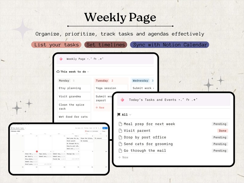Task For Next Week That Girl Life Planner Notion Template, Aesthetic Dashboard (digital ...