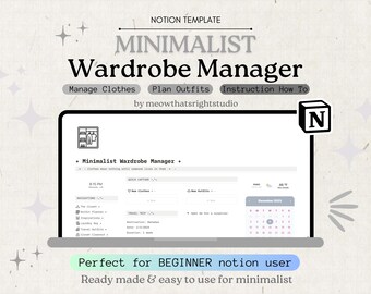 Minimalist Wardrobe Manager Notion Template, Outfit Planner (Digital Download)