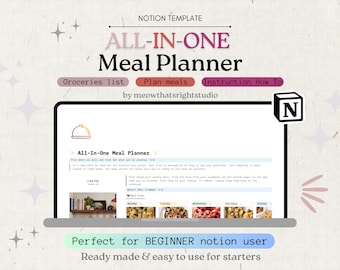 Minimalist Meal Planner Notion Template | Weekly, Grocery List (Digital Download)