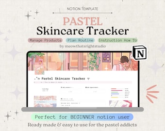 Skincare Tracker Notion Template, Skincare Manager Notion, Skincare Routine Planner, Notion Skincare Template, Notion Planner Beauty Tracker