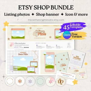 Etsy Shop Kit Templates - Etsy Shop Banner Templates Canva - Etsy Branding Kit - Etsy Store Listing Design - Cute Pink Editable Templates