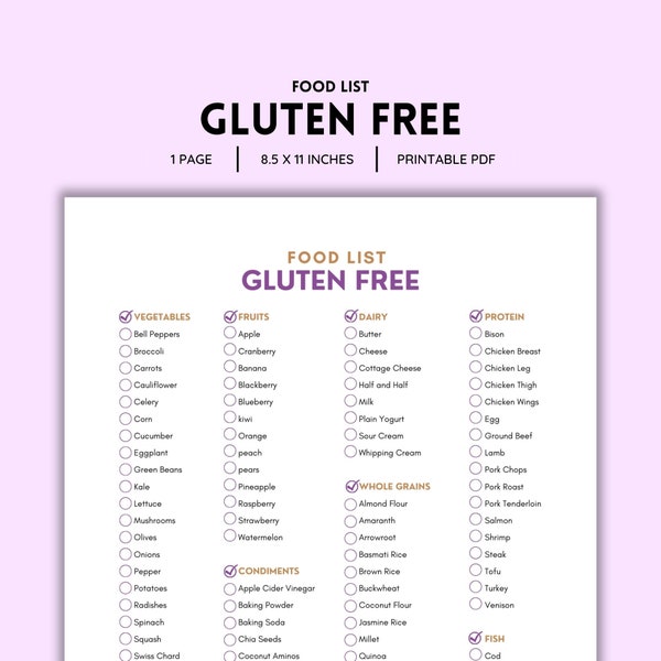 Gluten Free, Food List, Gluten Free Products, Gluten Allergy, Gluten Intolerance, Food Allergy, Gluten Sensitivity, Shopping List, PDF File