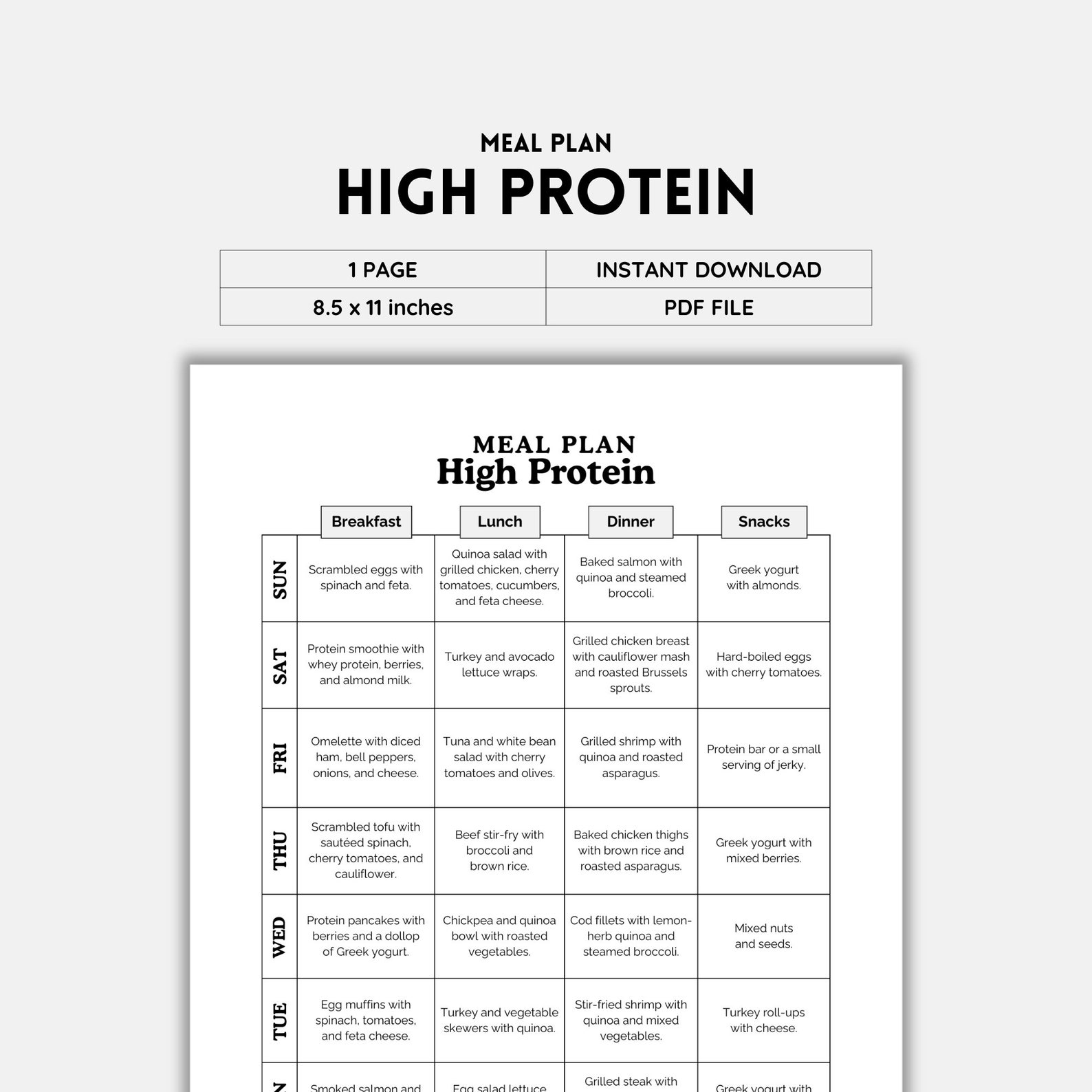 High Protein Meal Plan, Meal Prep, Meal Planner, Meal Planning, Weekly