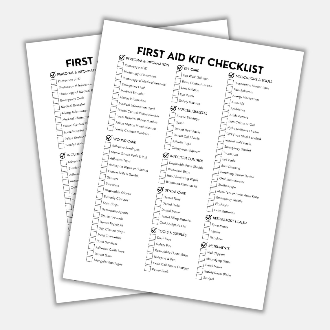 First Aid Kit, First Aid Checklist, Checklist Printable, Survival Kit