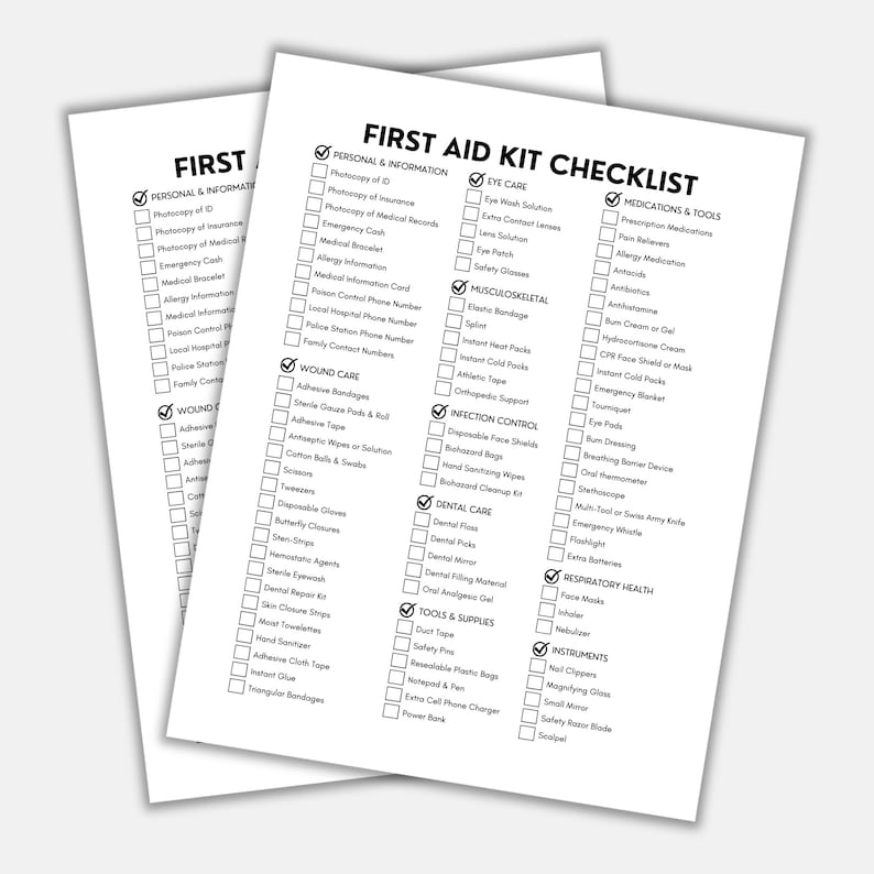 First Aid Kit, First Aid Checklist, Checklist Printable, Survival Kit