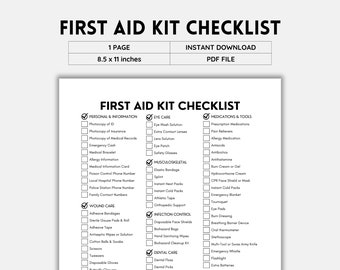 First Aid Kit, First Aid Checklist, Checklist Printable, Survival Kit, First Aid Supply List, DIY Kit, Emergency Kit, First Aid Home, PDF