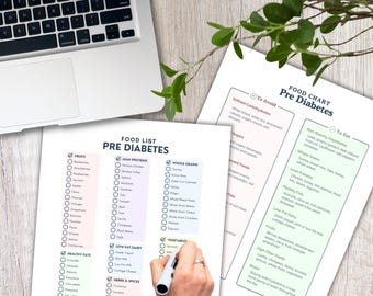 Pre Diabetes Diet Food List & Chart | Prediabetic Friendly Foods Guide | Blood Sugar Control Printable (Color PDF)