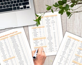 Elenco di alimenti ricchi di carboidrati, conteggio dei carboidrati, tabella alimentare, alimenti ricchi di carboidrati, conteggio dei carboidrati, gestione del diabete, dieta a basso contenuto di carboidrati, file PDF