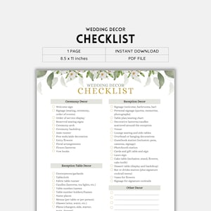 Wedding Decor Checklist Printable | Color PDF | Complete Wedding Planning & Decoration Guide | Digital Download