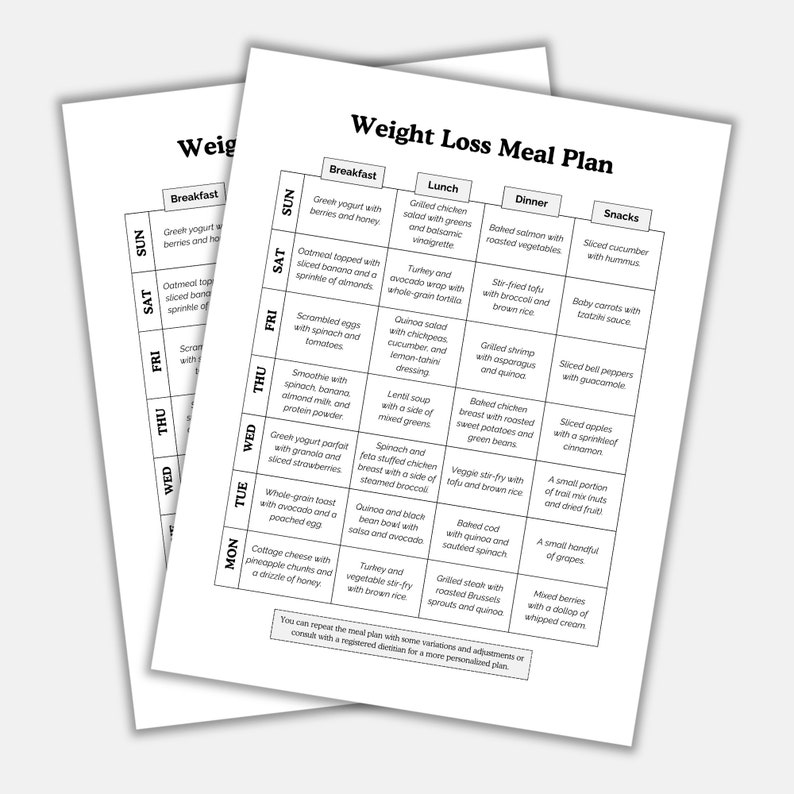 Weight Loss Meal Plan, Meal Plan Weightloss, Meal Calendar, Meal Planner, Meal Prep, Diet Plan ...