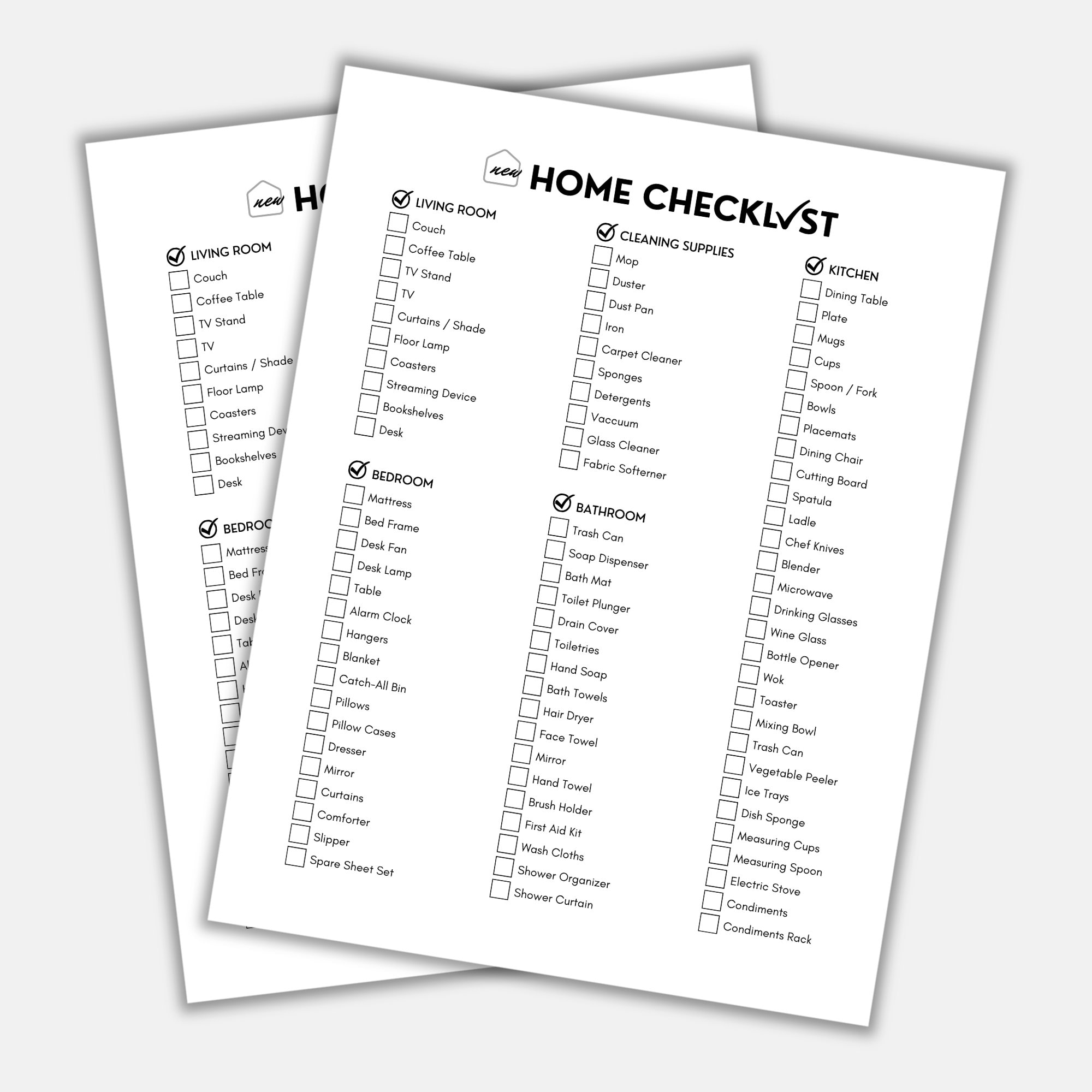 New Home Checklist,new Home Essentials,first Apartment List, Room by Room  Furnishings,moving Planner,new Home to List,new Home Checklist 