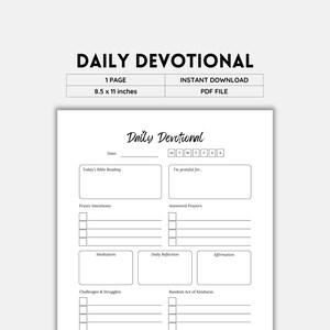 Daily Devotional Printable | B&W PDF | Inspirational Christian Devotion and Reflection Journal | Digital Download