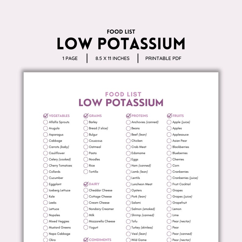 Low Potassium, Food List, Kidney Disease, Renal Diet, Chronic Illness, Grocery List, Shopping ...