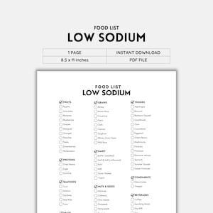 Low Sodium Food List | B&W PDF | Heart-Healthy and Hypertension-Friendly Guide | Digital Download