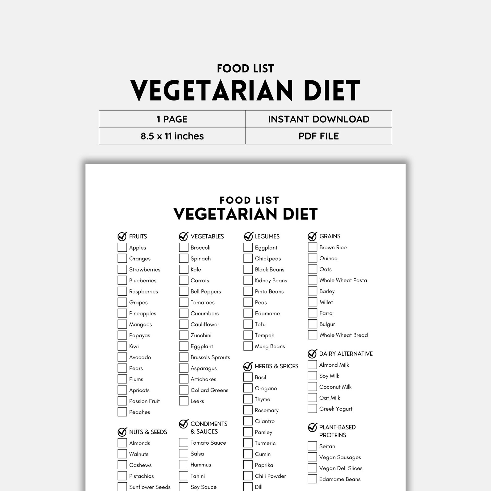 Vegetarian Diet, Food List, Diet Planner, Grocery List, Food Guide, List Printable, Shopping