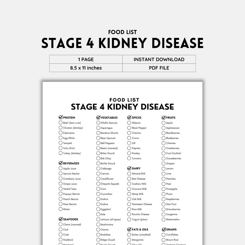 Ckd Stage 4 Food List Etsy