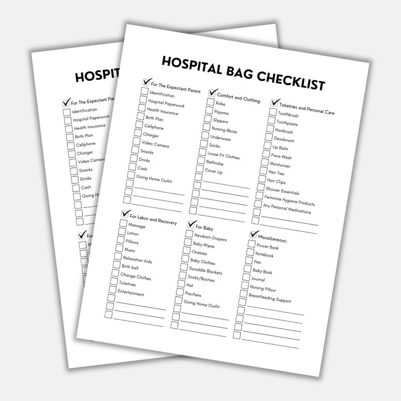 Hospital Bag Checklist, Packing Checklist, Hospital Bag for Mom, Mom Hospital Bag, Baby Hospital