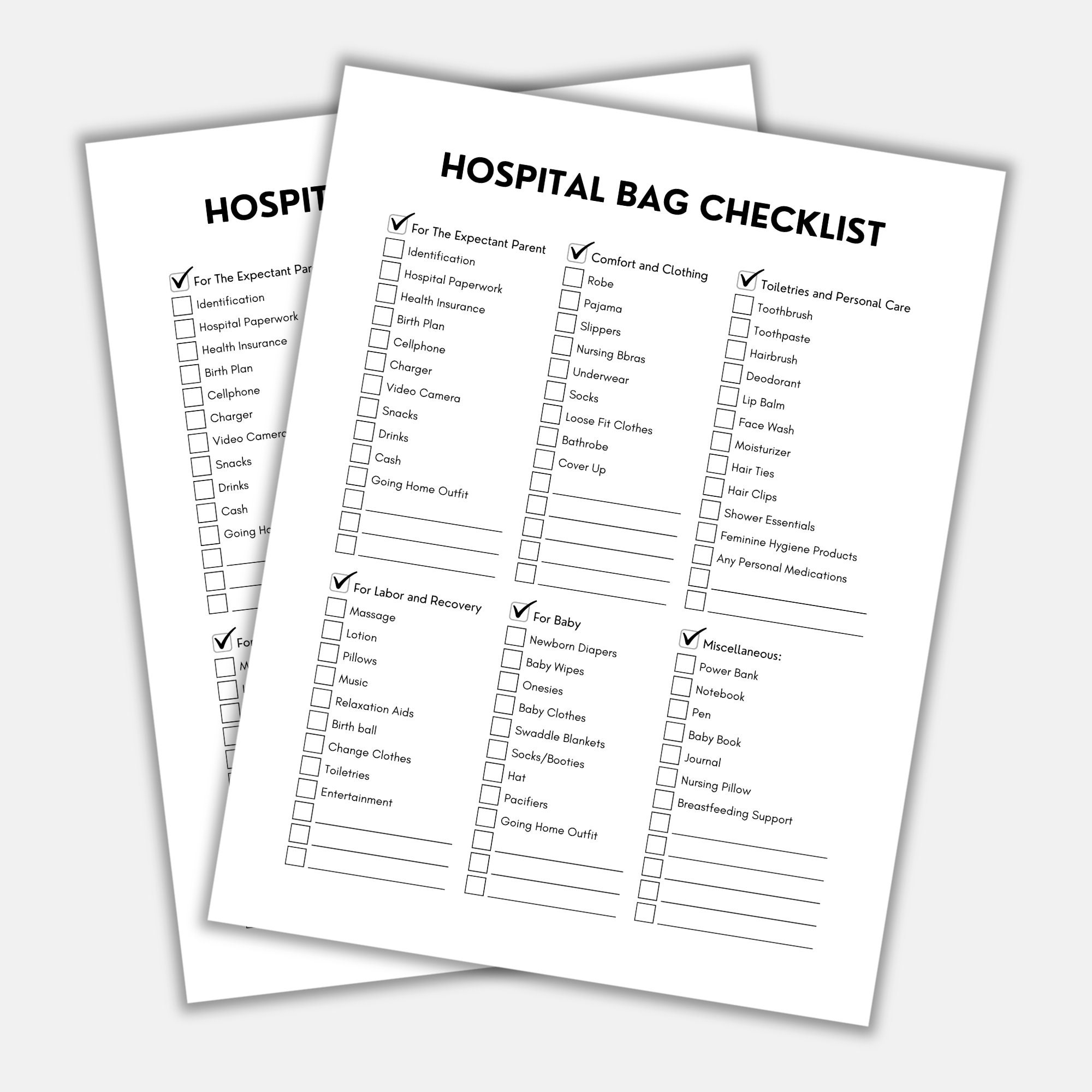 Hospital Bag Checklist, Packing Checklist, Hospital Bag for Mom, Mom