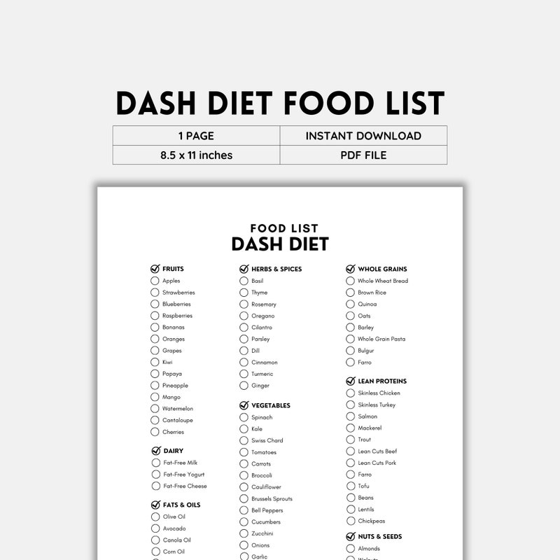 Dash Diet Food List - Etsy